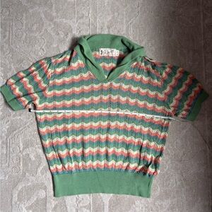 Palava 100% Cotton Short Sleeve Summer Weight Retro Chevron Summer Top Size M